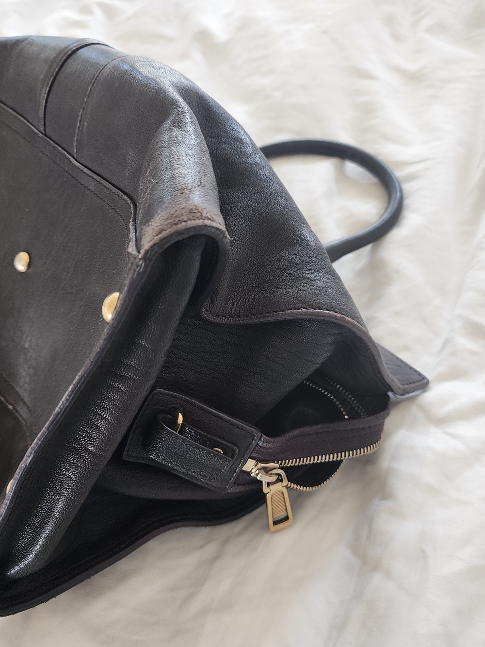 Yves Saint Laurent Black Leather Tote with Gold Y Accent - Picture 6 of 8